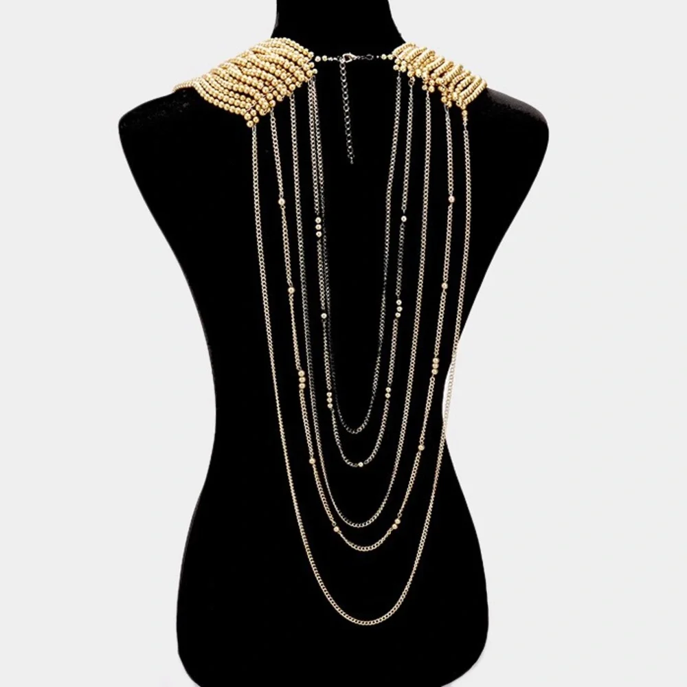Gold Draped 16 Strands Pearl Bib Statement Necklace